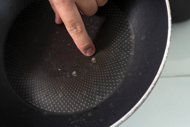 damaged non-stick coating in the pan. spoiled kitchen utensils