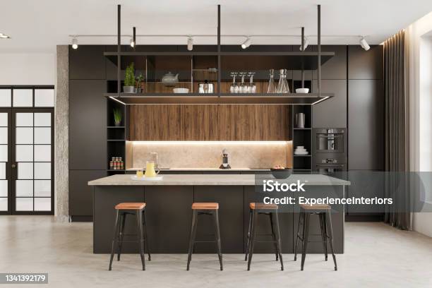 Modern Office Space Kitchen Interior Stock Photo - Download Image Now - Kitchen, Modern, Island