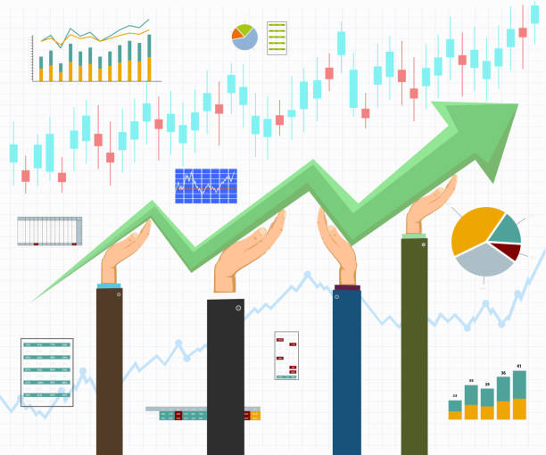 istock Businessmen are holding a green growth arrow 1341395455