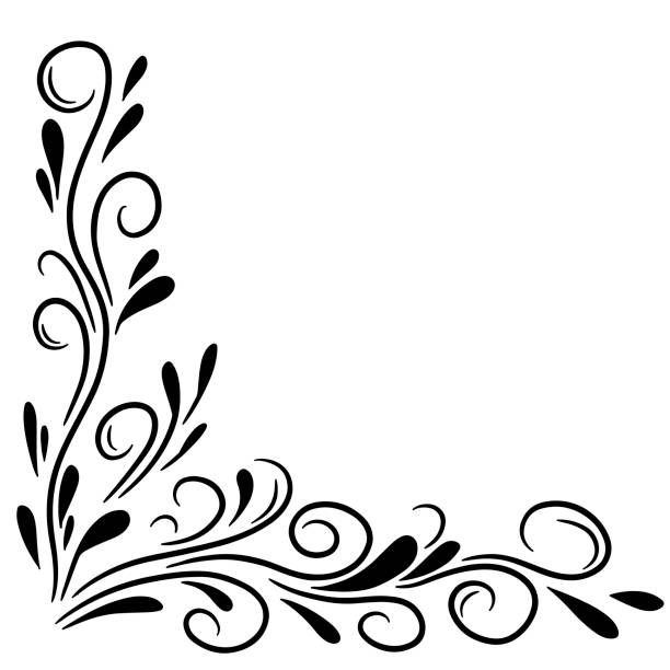 декоративный угловой растительный орнамент. - spiral plant attribute style invitation stock illustrations