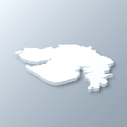 3D map of Gujarat isolated on a blank and gray background, with a dropshadow. Vector Illustration (EPS10, well layered and grouped). Easy to edit, manipulate, resize or colorize. Vector and Jpeg file of different sizes.