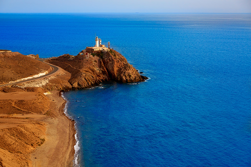 Almeria Cabo de Gata lighthouse aerial in Mediterranean sea of Spain