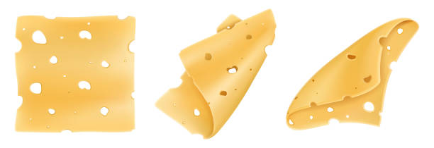 ilustrações de stock, clip art, desenhos animados e ícones de cheese slices isolated on a white background. pieces of hard cheese with holes. realistic 3d vector illustration. - dairy farm dairy product emmental cheese cheese