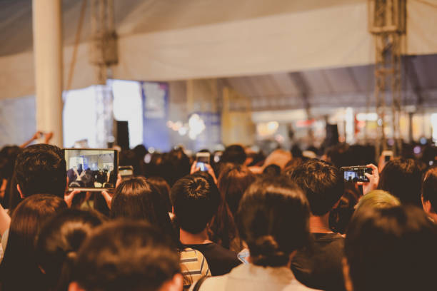 コンサートホールの群衆の裏側とのナイトライフと若者の活動 - music festival outdoors popular music concert spectator ストックフォトと画像