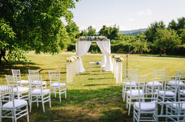 istock Wedding arch with fresh flower decoration. 1341406149