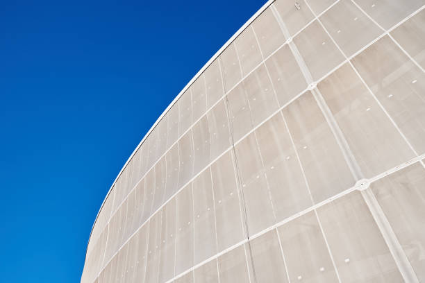 istock Modern building detail against blue sky. Abstract architecture background 1341407226