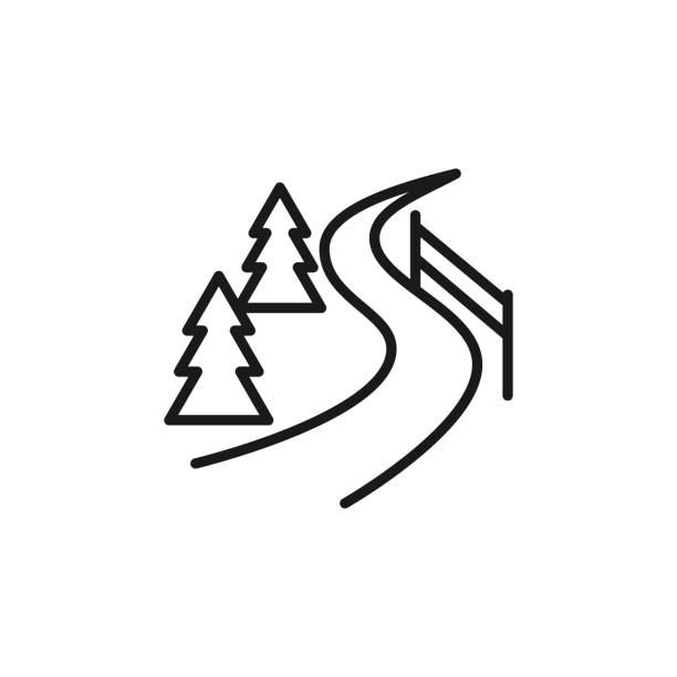 ilustrações de stock, clip art, desenhos animados e ícones de isolated black line icon of ski track on white background. outline ski slope. logo flat design. winter mountain sport. - slalom skiing