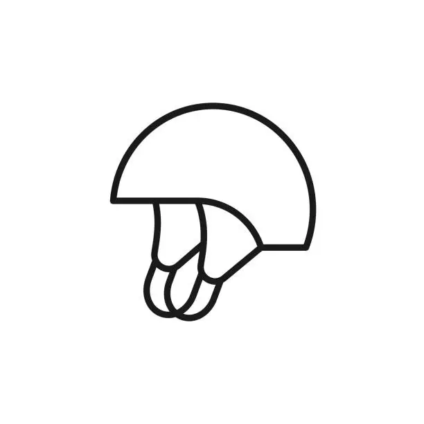 Vector illustration of Isolated black line icon of snowboarding helmet on white background. Outline ski casque. Logo flat design. Winter mountain sport equipment.