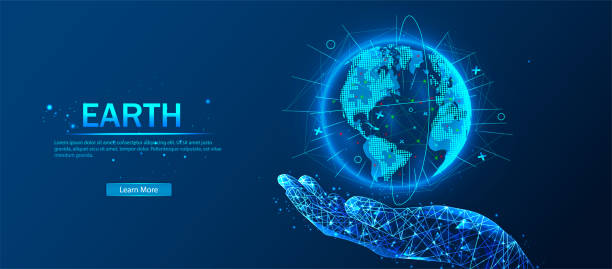 istock Vector. Planet Earth from space. Flickering lights of cities. Map of the mainland. Global communications system and the World Wide Web. Technologies and communications. Globalization. Luminous sphere. 1341411120
