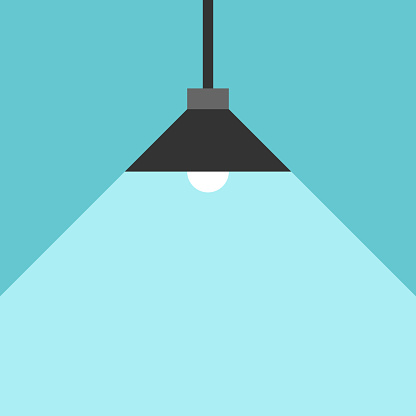 Lamp glowing, copy space, minimalism. Advertising, show, idea, presentation, impression and inspiration concept. Flat design. EPS 8 vector illustration, no transparency, no gradients