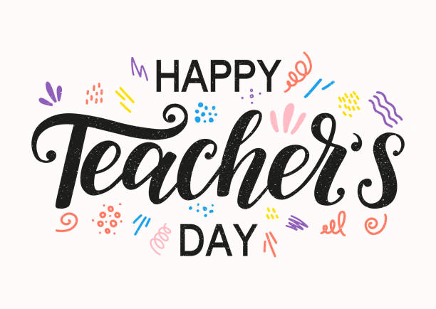 Happy Teacher's Day typography banner Happy Teacher's Day hand sketched typography as card or social media post template. Happy Teachers day lettering decorated by cute colourful doodles. happy teacher day stock illustrations