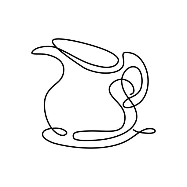 illustrations, cliparts, dessins animés et icônes de ligne continue de pichet à lait dessinée à la main isolée sur fond blanc. - pouring jug water liquid