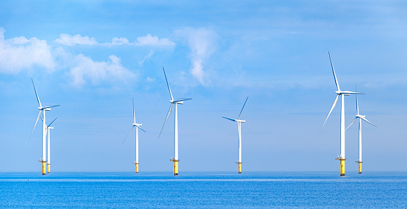 Offshore windfarm at Redcar in the northeast of England.