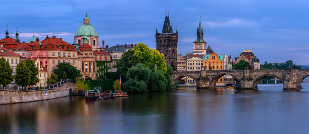istock Famous Charles bridge in Prague during twilight. 1341416888