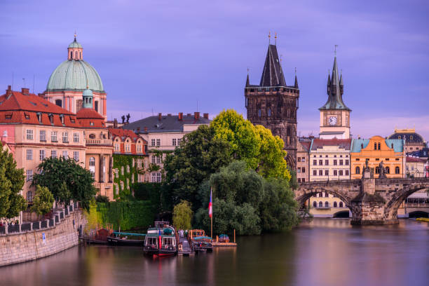 istock Famous Charles bridge in Prague during twilight. 1341417057