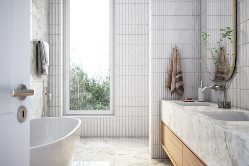 Elegant Bathroom Interior stock photo - 3d render