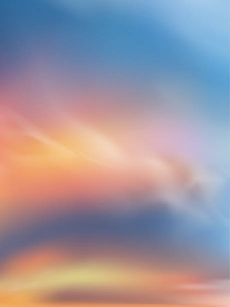 ilustraciones, imágenes clip art, dibujos animados e iconos de stock de cielo de la mañana con nubes blancas y cielo colorido, paisaje vertical del cielo de primavera, azul, naranja, amarillo, púrpura y rosa color pastel, vector de hermoso cielo natural para cuatro estaciones de fondo - four seasons cloud autumn plant