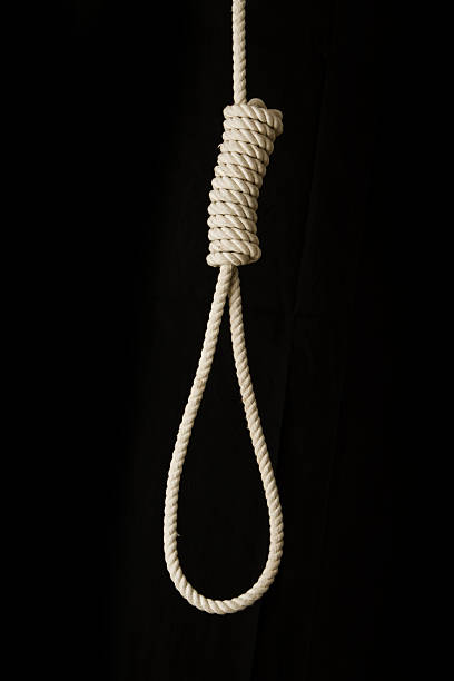 istock Rope hangmans noose,  on black background 134141758