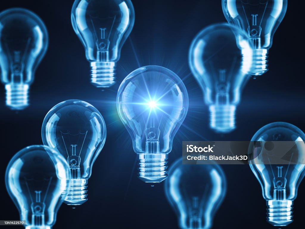 Light Of Idea Concept Light bulb concept. 3D Render Light Bulb Stock Photo