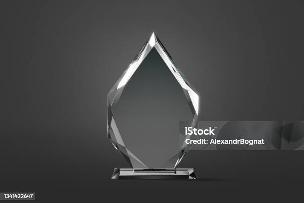 Blank Glass Arrow Shape Award Mock Up Dark Background Stock Photo - Download Image Now