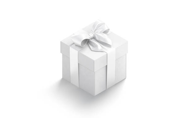 istock Blank white square gift box with ribbon bow mockup, isolated 1341423771