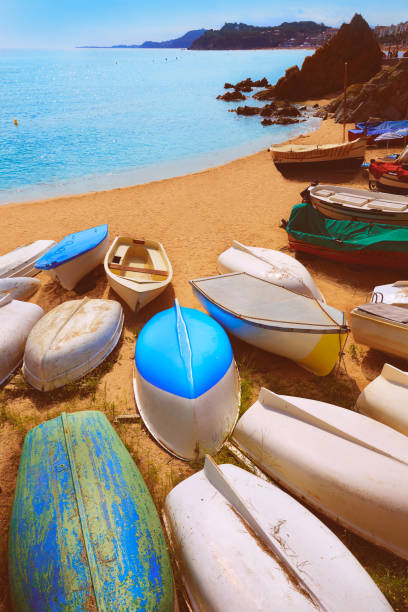 Lloret de Mar Sa Caleta beach in costa Brava of Catalonia Spain