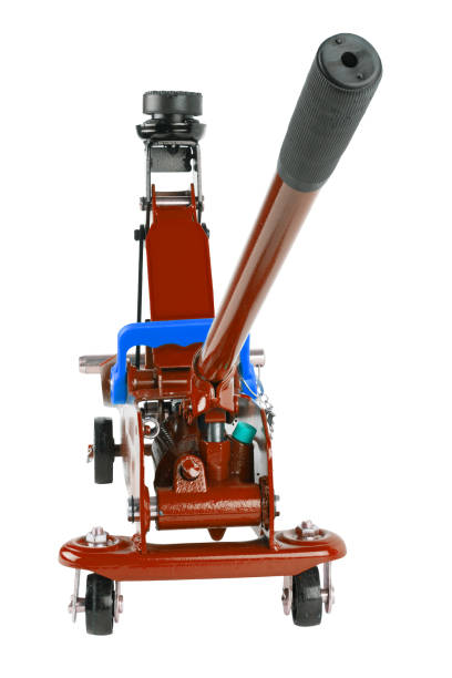 istock red hydraulic car jack isolated on white background, rised up 1341423836