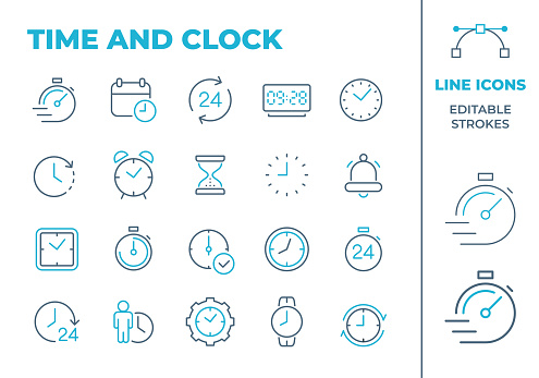 Set of icons: Clock, Time, Stopwatch, Timer