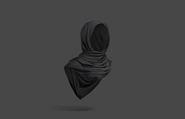 maquette de hijab musulman femme noire vierge, fond sombre - russian culture scarf textile shawl photos et images de collection