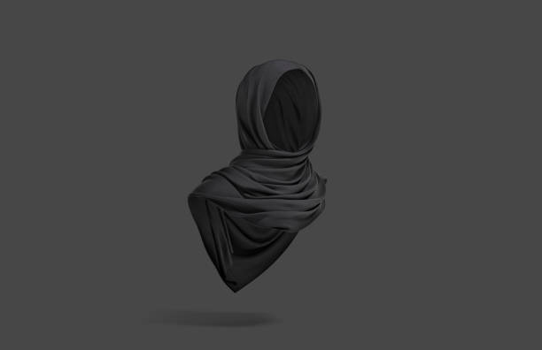 空白の黒人女性イスラム教徒のヒジャーブモックアップ、暗い背景 - milfeh ストックフォトと画像