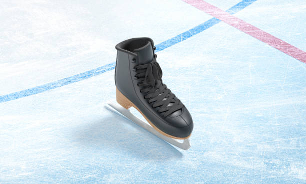 pusta powierzchnia lodowiska czarna makieta tła łyżwy, widok z góry - ice hockey ice skate equipment black zdjęcia i obrazy z banku zdjęć