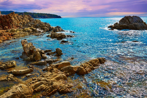 Lloret de Mar beach sunrise in costa Brava of Catalonia spain