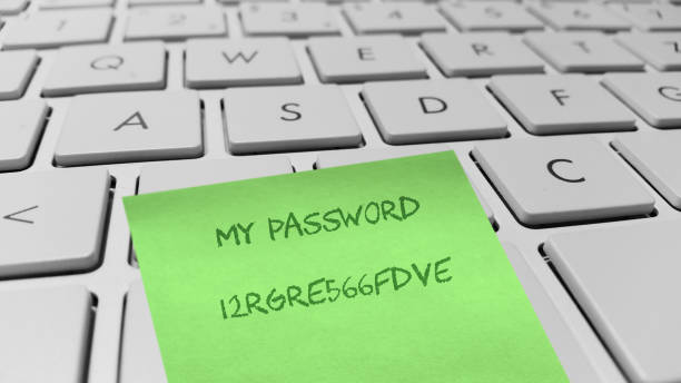 istock Easy password concept. My password 12RGE566FDVE written on a green sticky note on a computer. 1341425314