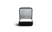 Blank black box with gold diamond ring stand mockup, isolated