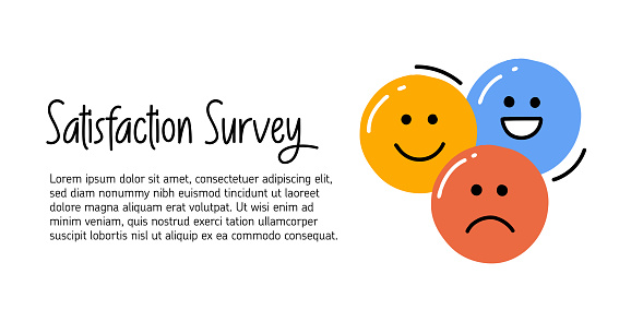 Satisfaction Survey Cartoon Style Banner Design. Colorful Symbol Vector Illustration