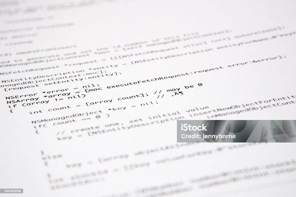 Objective C code Objective C code (OS X Cocoa) Focus in centre of page. Computer Language Stock Photo