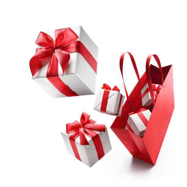 istock White color gift boxes pop out from red shopping bag 1341426470