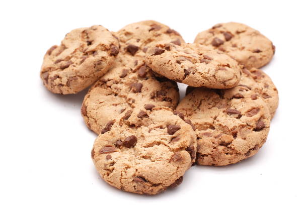 istock Chocolated cookies isolated on a white a background 1341427041