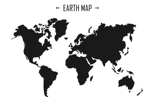 ilustraciones, imágenes clip art, dibujos animados e iconos de stock de mapa de la tierra en el mapa del mundo de estilo moderno. ilustración de línea vectorial - mapa mundi