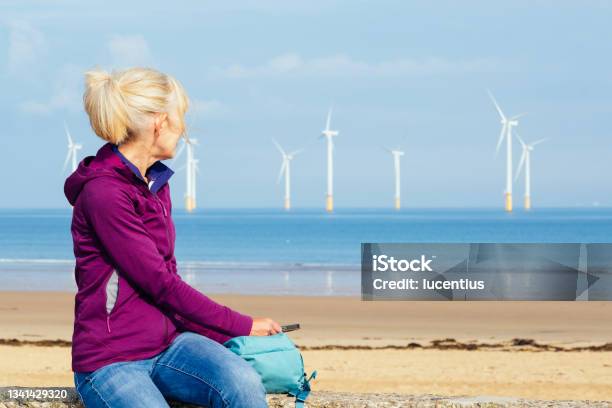 Offshore Windfarm In The Uk Stock Photo - Download Image Now - Offshore Platform, Sea, Offshore Wind Farm