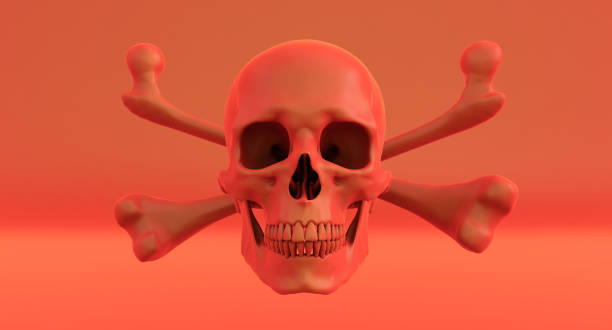 red Skull and Crossbones Isolated on black red.