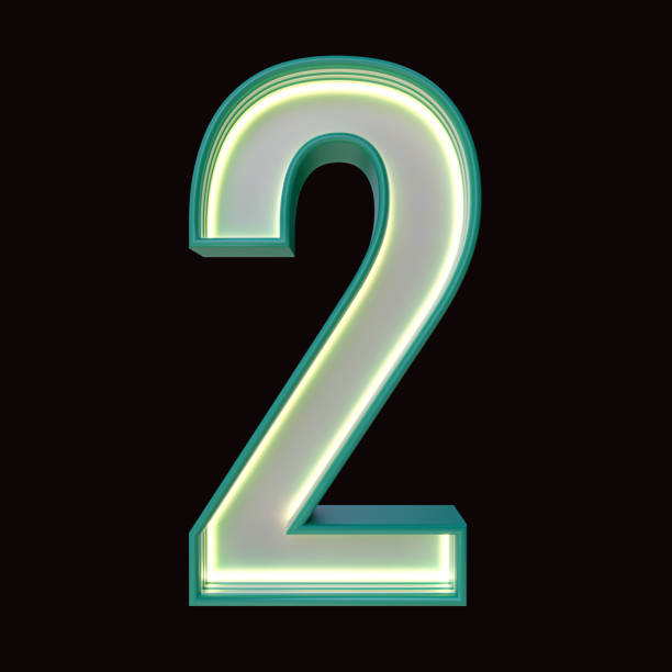 istock Number 2, Alphabet. Neon retro 3d number isolated on a black background with Clipping Path. 3d illustration. 1341432242