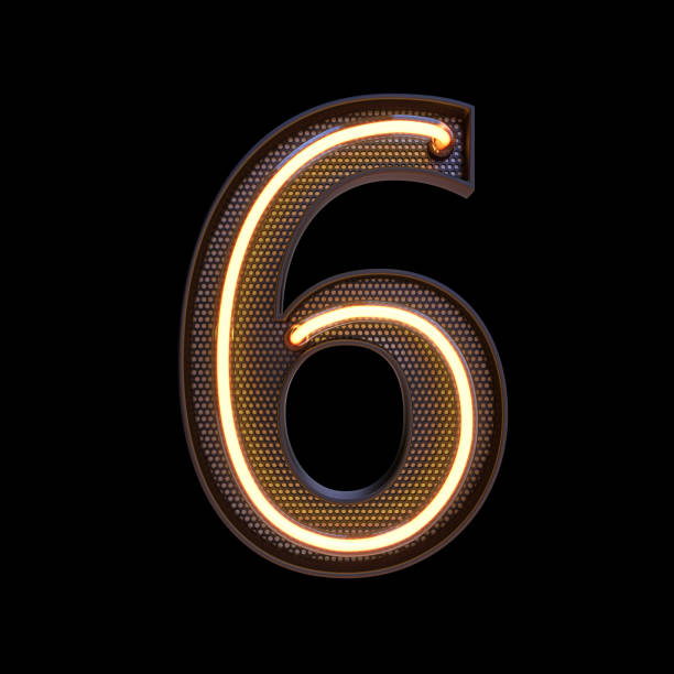 istock Number 6, Alphabet. Neon retro 3d number isolated on a black background with Clipping Path. 3d illustration. 1341432302