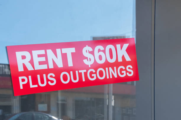istock Rent banner displayed on the shop windows 1341432397