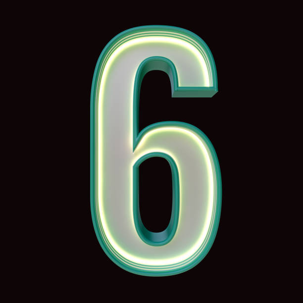 istock Number 6, Alphabet. Neon retro 3d number isolated on a black background with Clipping Path. 3d illustration. 1341432598