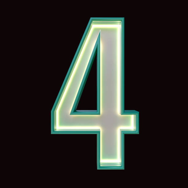istock Number 4, Alphabet. Neon retro 3d number isolated on a black background with Clipping Path. 3d illustration. 1341433241