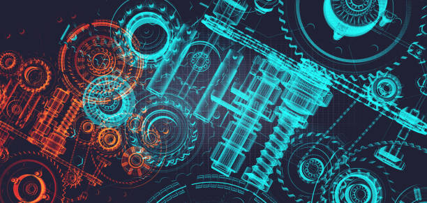 istock Blueprint project of engine design with gears 1341433376