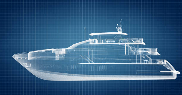istock Blueprint technical design of motor yacht 1341433378