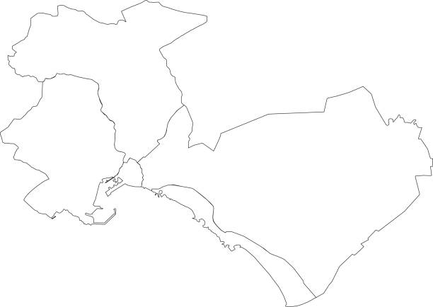 ilustrações de stock, clip art, desenhos animados e ícones de blank white districts map of the city of palma, spain - palma de maiorca
