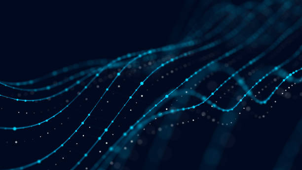 blue wave conection dots and lines. abstract technology background. science background. big data. 3d rendering. network connection. - artificial intelligence stockfoto's en -beelden